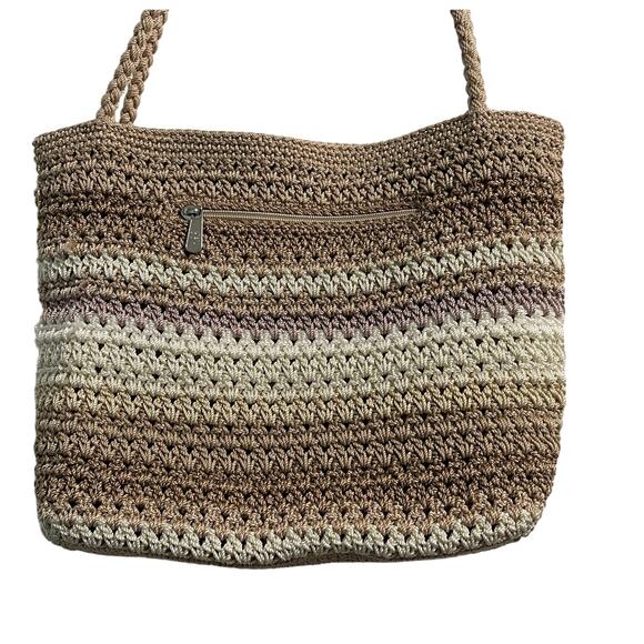 The Sak Originals Crochet Shoulder Bag Striped Tan Cream &‎ Purple - Unique Find - Picture 3 of 14